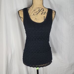 J.CREW Size XXS Black Layered Crochet Front Casual Summer Tank Top 100% Cotton